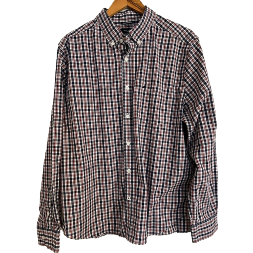 Nautica Men’s Blue and Red Plaid Long Sleeve Button Down Shirt Size XL